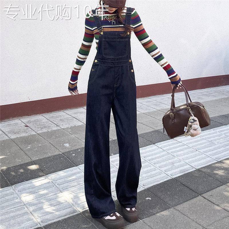 高端牛仔背带裤女2025夏季新款阔腿直筒宽松高腰显瘦小个子连体裤