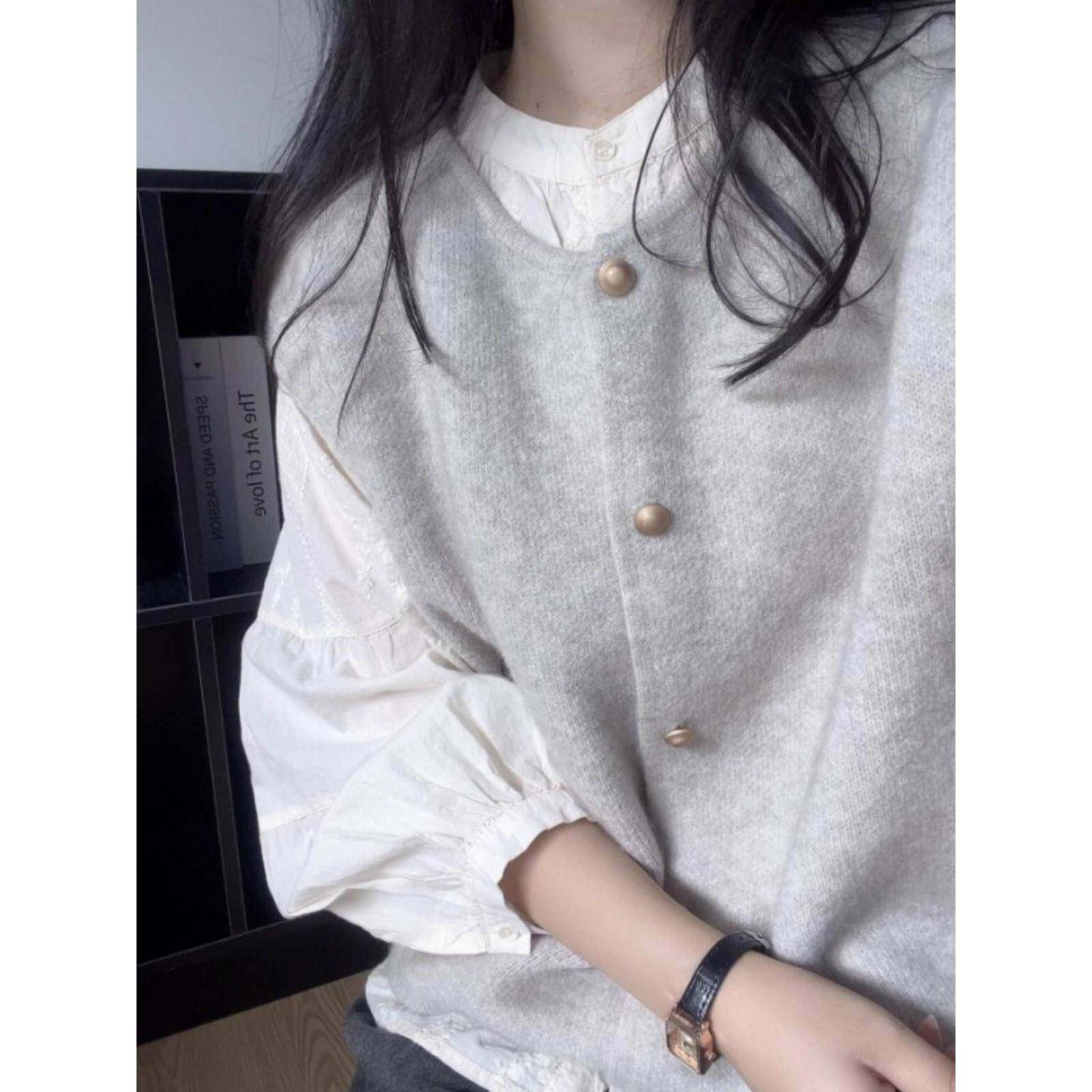 日系秋季2025新款宽松外穿毛衣女坎肩针织马甲背心叠穿无袖上衣女