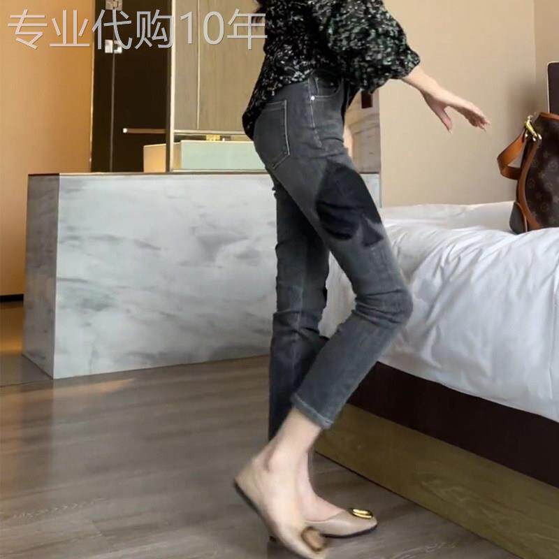 烟灰色弹力小脚牛仔裤女2025年夏季新款高腰显瘦修身九分铅笔裤子