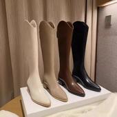 guidi fame真皮V口长靴女厚底长筒靴2025年秋冬不过膝高筒骑士靴