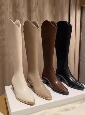 guidi fame真皮V口长靴女厚底长筒靴2025年秋冬不过膝高筒骑士靴