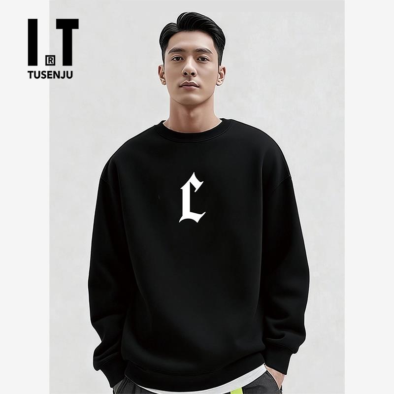 香港潮牌男士简约印花卫衣美式重磅衣服圆领长袖上衣新款春秋男装