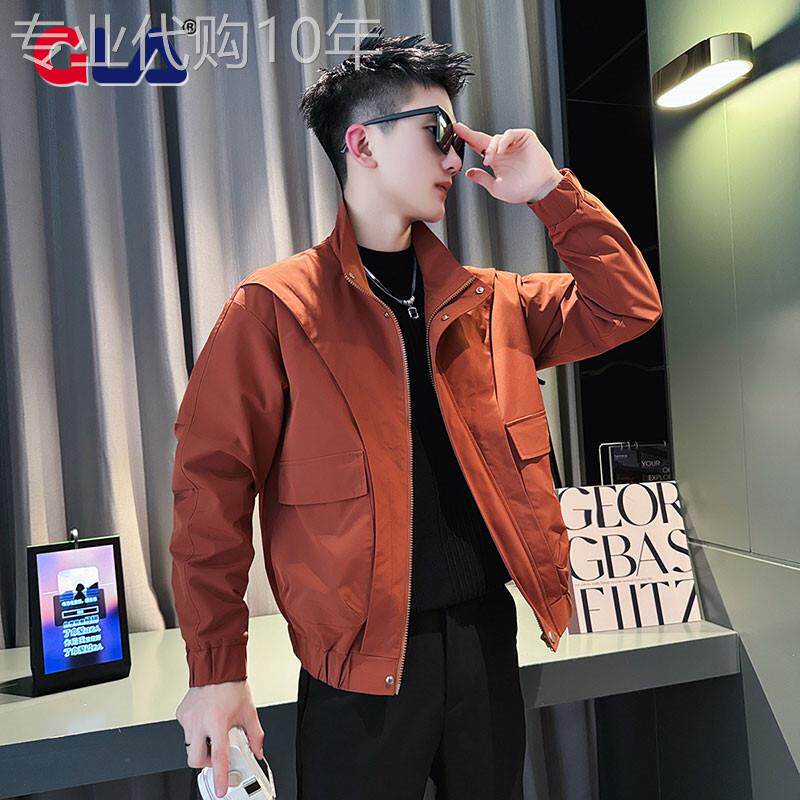 酒红色棉服男外套男士2025年新款秋冬季加厚工装立领夹克男款冬装