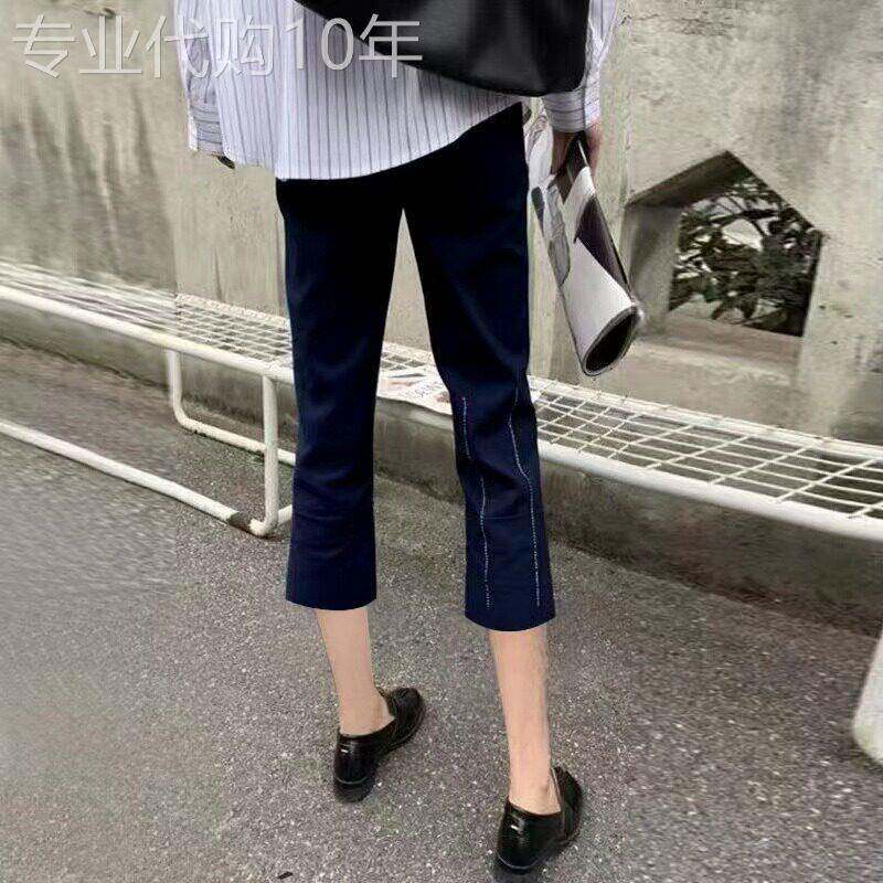 潮牌七分裤女夏季薄款烫钻弹力宽松显瘦冰丝松紧腰九分休闲直筒裤