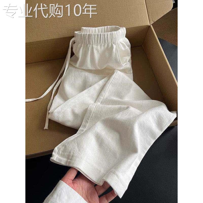 白色老钱风亚麻裤子男夏季新款宽松凉感透气直筒裤速干棉麻休闲裤