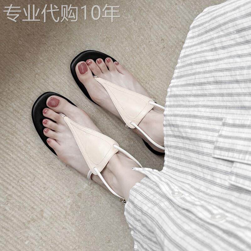 艺术女生！小众设计夹角凉拖外穿女夏日网红简约风羊皮平底罗马鞋
