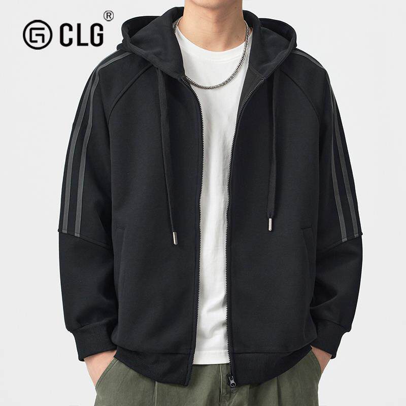 香港CLG潮牌春秋季拉链开衫卫衣男连帽宽松美式黑色外套带帽上衣