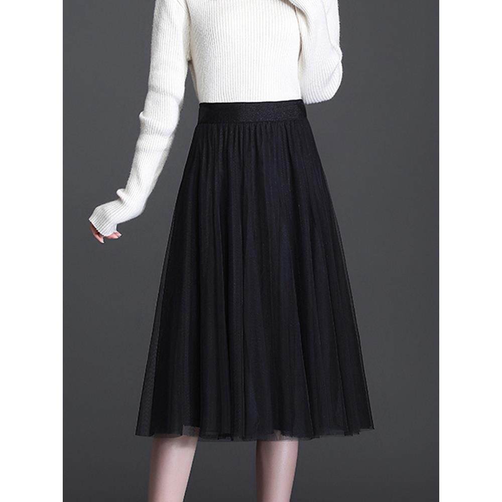 网纱半身裙女春秋新款高级感纱裙秋季小个子高腰中长款a字网纱裙