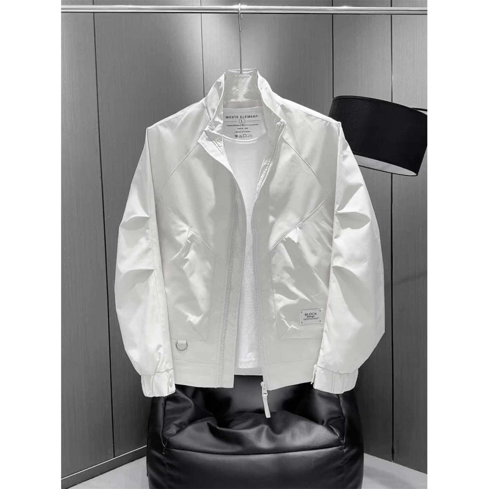 MMW白色外套男士2025春秋新款宽松帅气立领薄款工装夹克百搭上衣