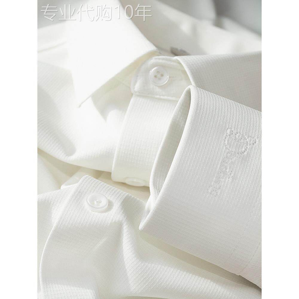 高级感白色衬衫男士长袖春秋商务时尚袖口刺绣无痕修身休闲衬衣男