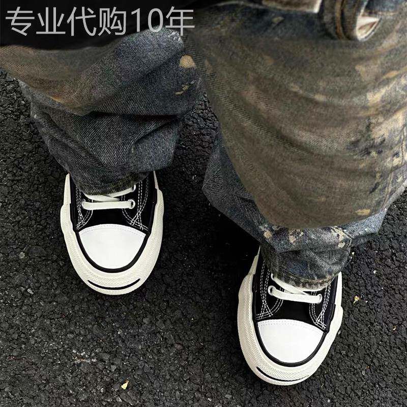【高品质】开口笑低帮帆布鞋厚底增高休闲鞋板鞋男款日系小众设计