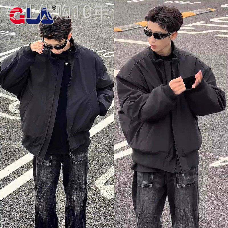 美式飞行夹克男士2025新款秋冬季廓形痞帅立领冬装男外套棉服男款