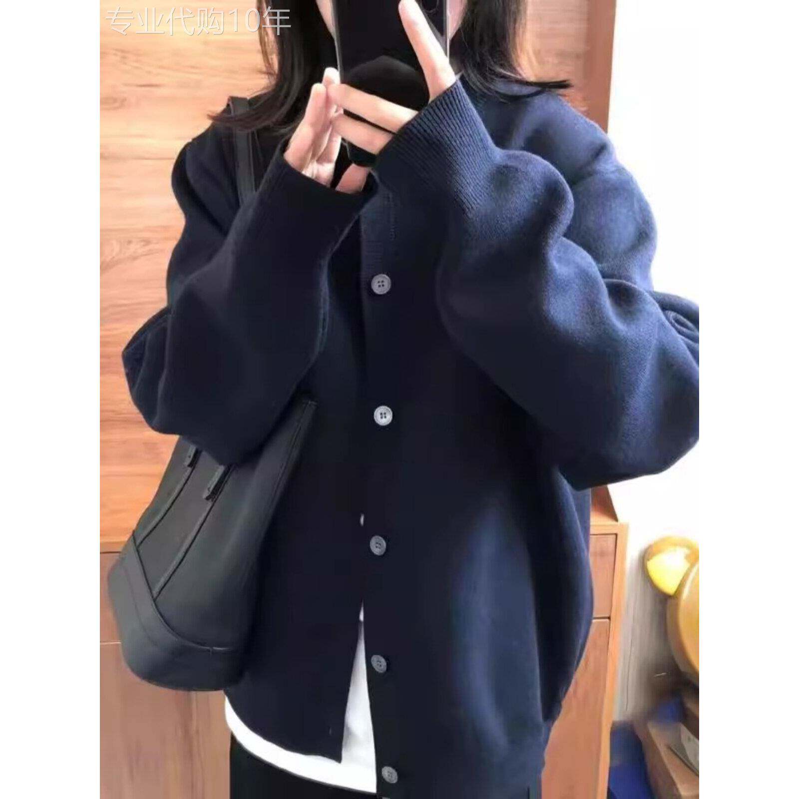 藏青色针织开衫外套女款2025秋季穿搭高级感宽松休闲百搭毛衣上衣