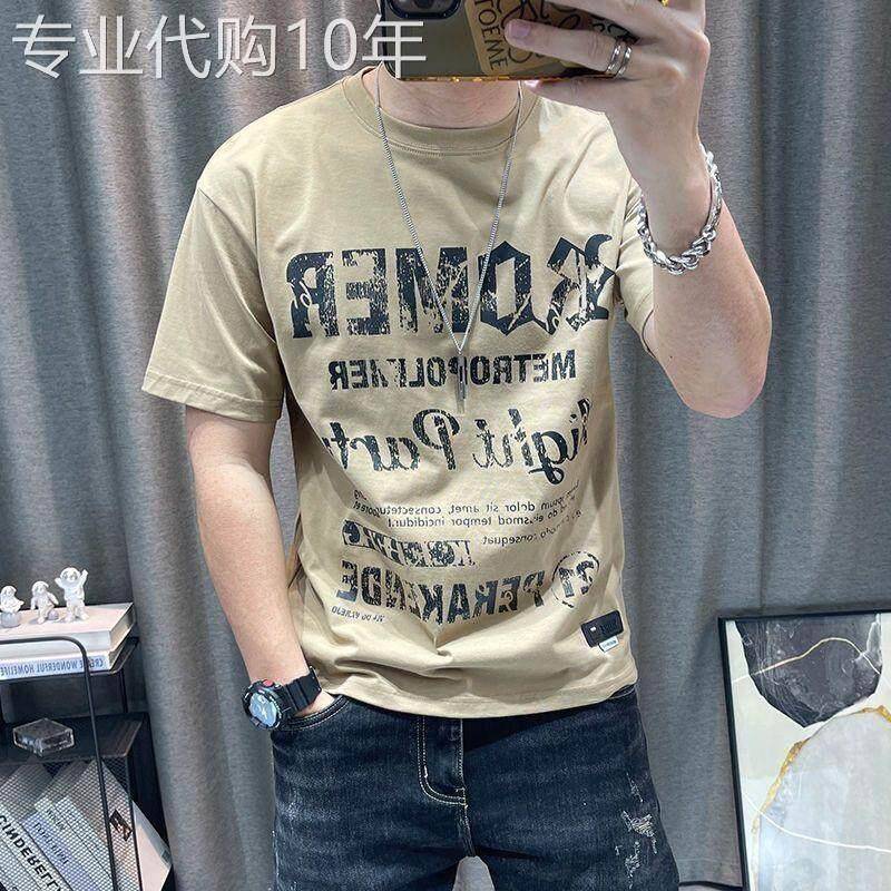 短袖T恤男士夏季复古潮流高端印花纯棉半袖韩版宽松圆领休闲上衣