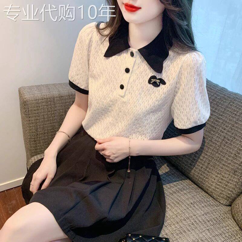 Polo领冰丝短袖T恤女装2025夏季新款小个子雪纺上衣时尚漂亮上衣