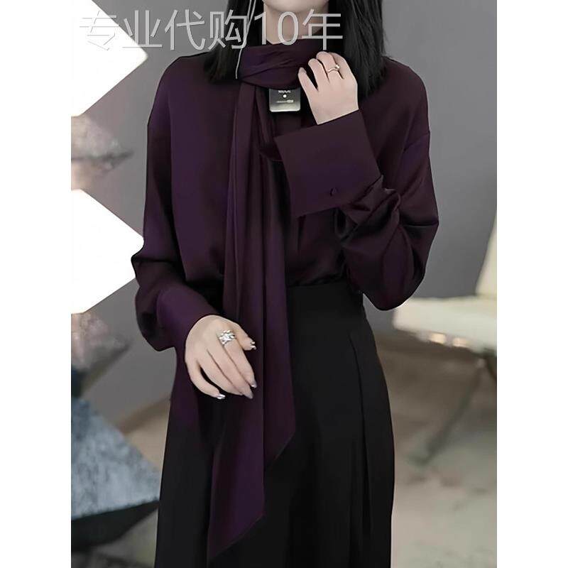 覆古飘带设计长袖衬衫女春秋新款欧货洋气宽松显瘦气质小衫上衣潮