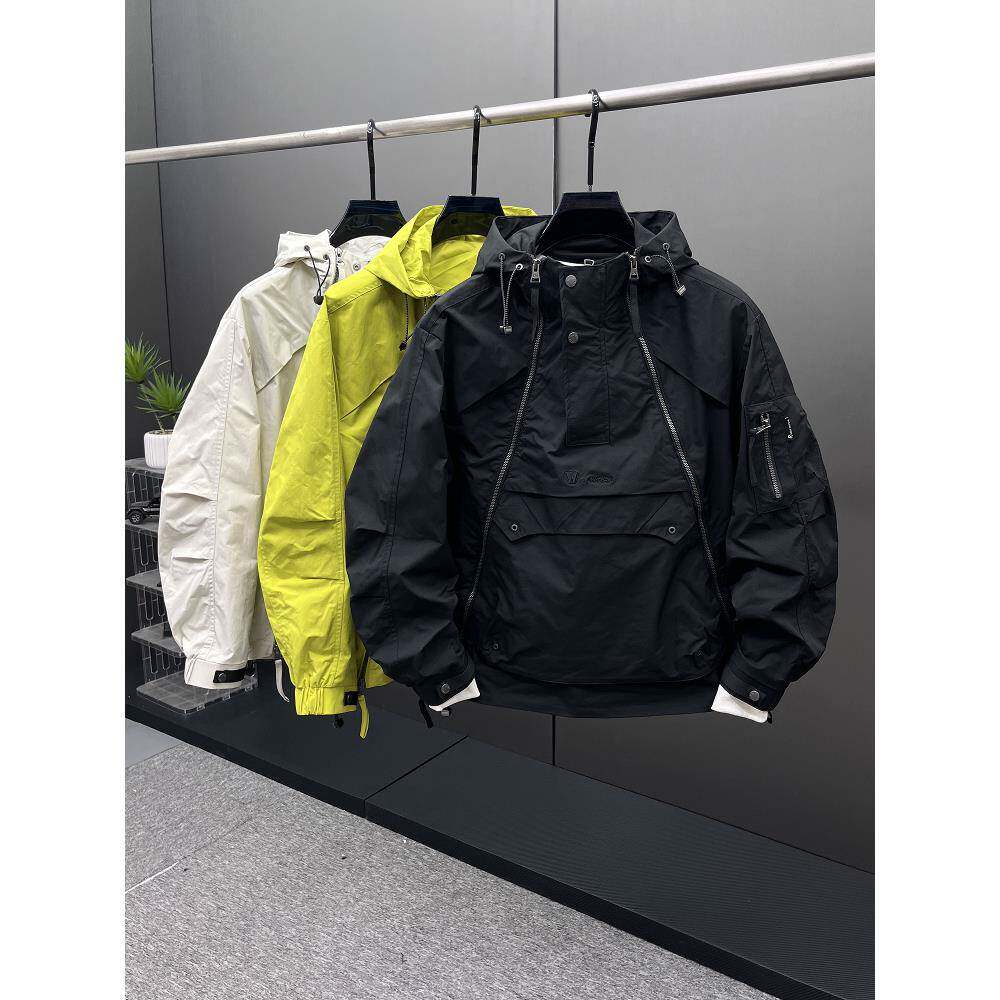 代购潮牌高级感个性拉炼连帽卫衣男2025春季新款美式宽松工装冲锋