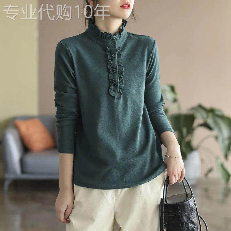 半高领德绒打底衫女秋冬2025新款内搭时尚洋气小衫纯色木耳边上衣