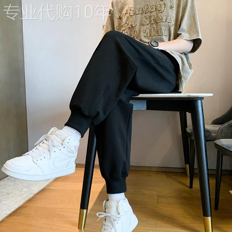 运动裤男裤春秋季潮牌宽松直筒束脚黑色卫裤痞帅百搭九分休闲裤子