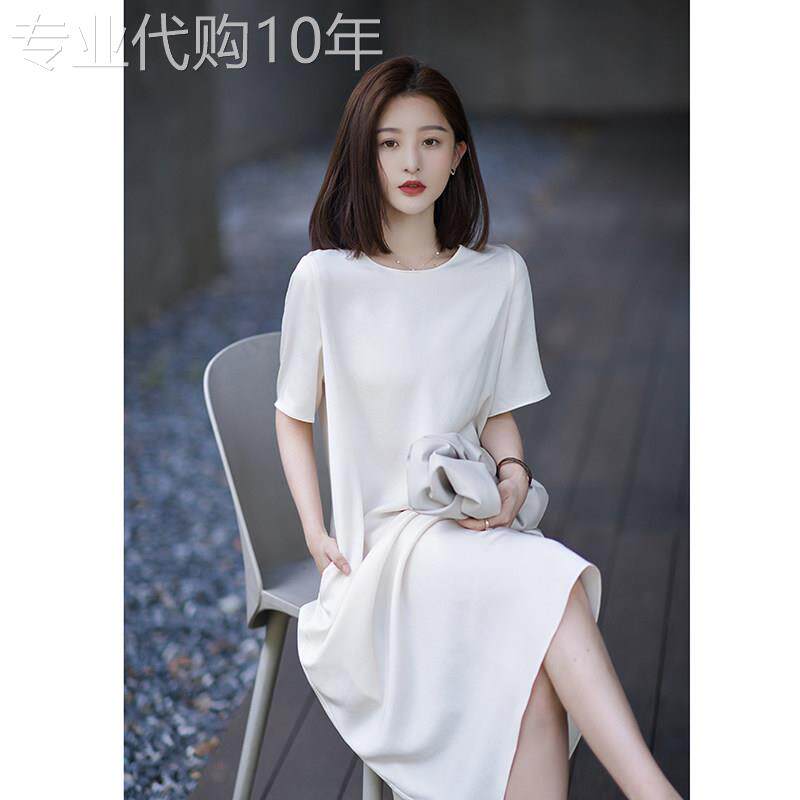 法式连衣裙女夏季薄款2026年新款白色冰丝高级仙女气质短袖t恤裙