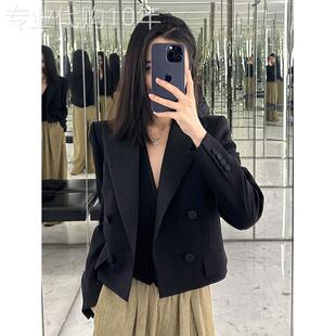 黑色气质ol炸街短款小西服女春秋欧货名媛显瘦百搭设计感西装外套