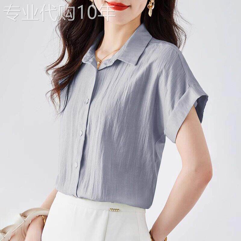 棉麻蓝色衬衫女2026新款夏季短袖宽松高级感轻奢减龄洋派小衫上衣