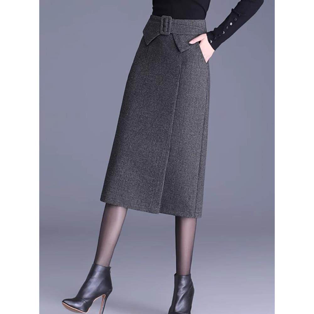 灰色半身裙女秋冬2025年新款高腰显瘦包臀裙春秋中长款开叉一步裙