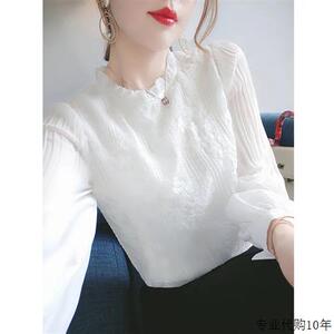 雪纺衫女春秋2023新款洋派宽松内搭立领衬衫女蕾丝打底衫长袖上衣