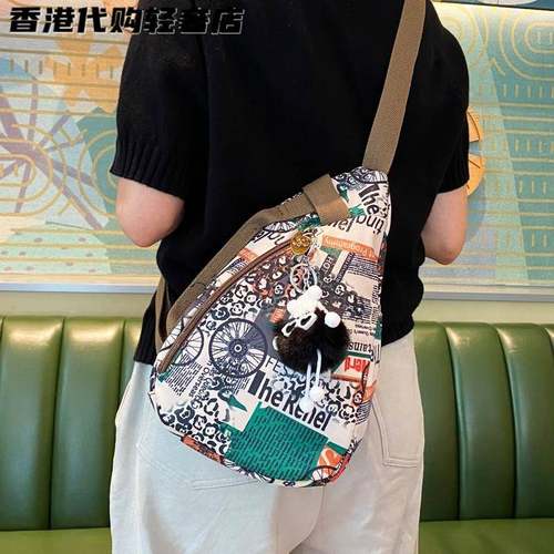 法国MK BM专柜斜挎腰包女复古潮牌印花外出旅行轻便小包中性胸包