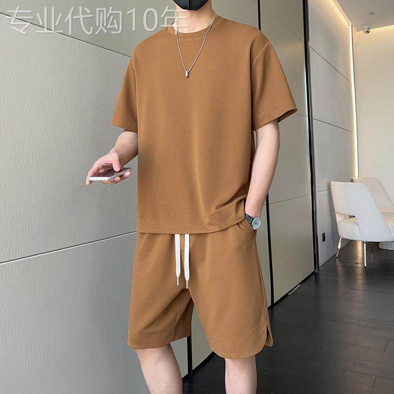 MK正品加大码美式休闲套装男夏季新款高端宽松柔滑细腻男士两件套