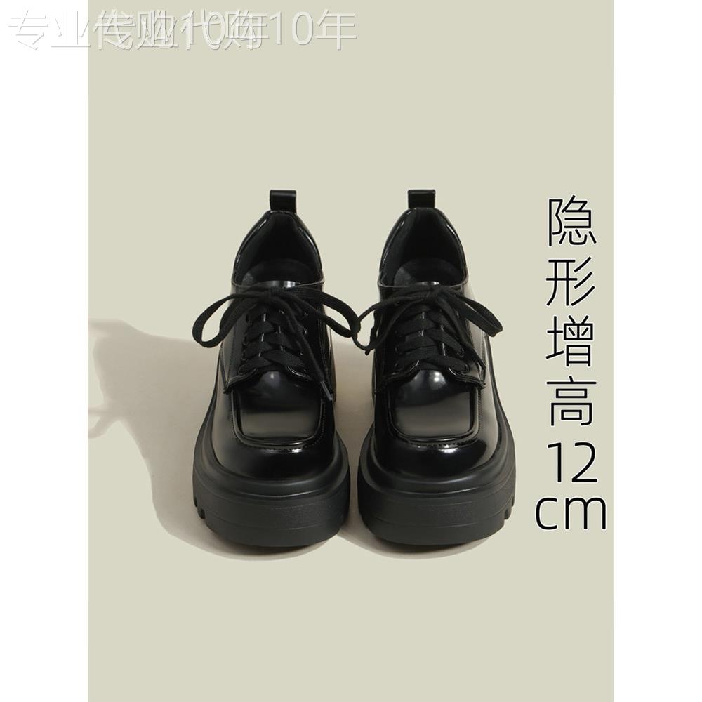 英伦风小皮鞋女春秋2025新款厚底小个子高跟12cm单鞋内增高乐福鞋