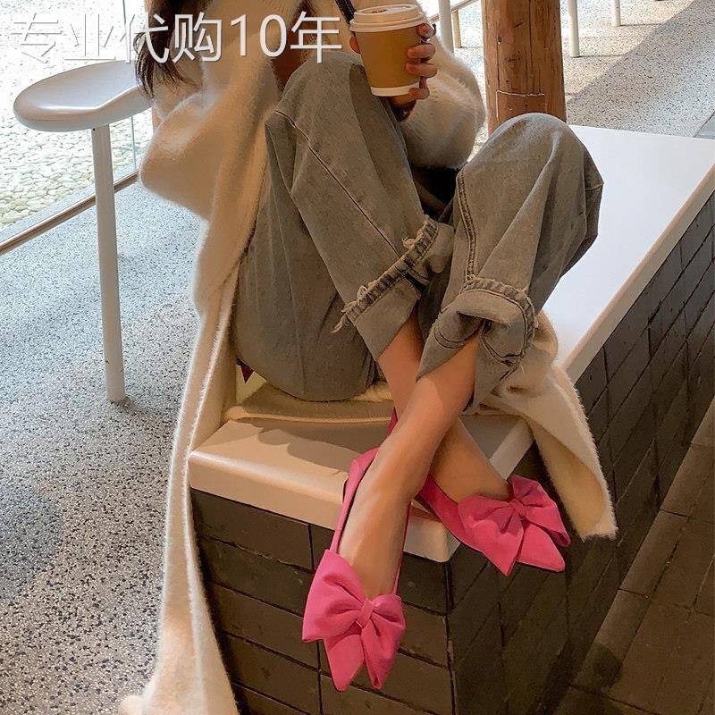 粉色泡泡 ~!法式小公主甜美蝴蝶结包鞋女平底减龄一脚蹬瓢鞋玫红