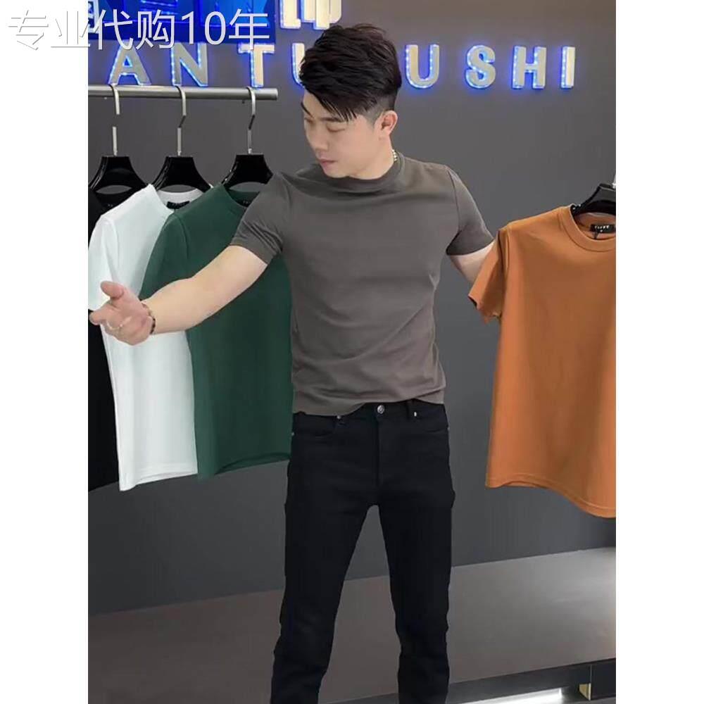 短袖T恤男士夏季韩版潮牌纯色修身弹力上衣圆领百搭休闲半袖体恤