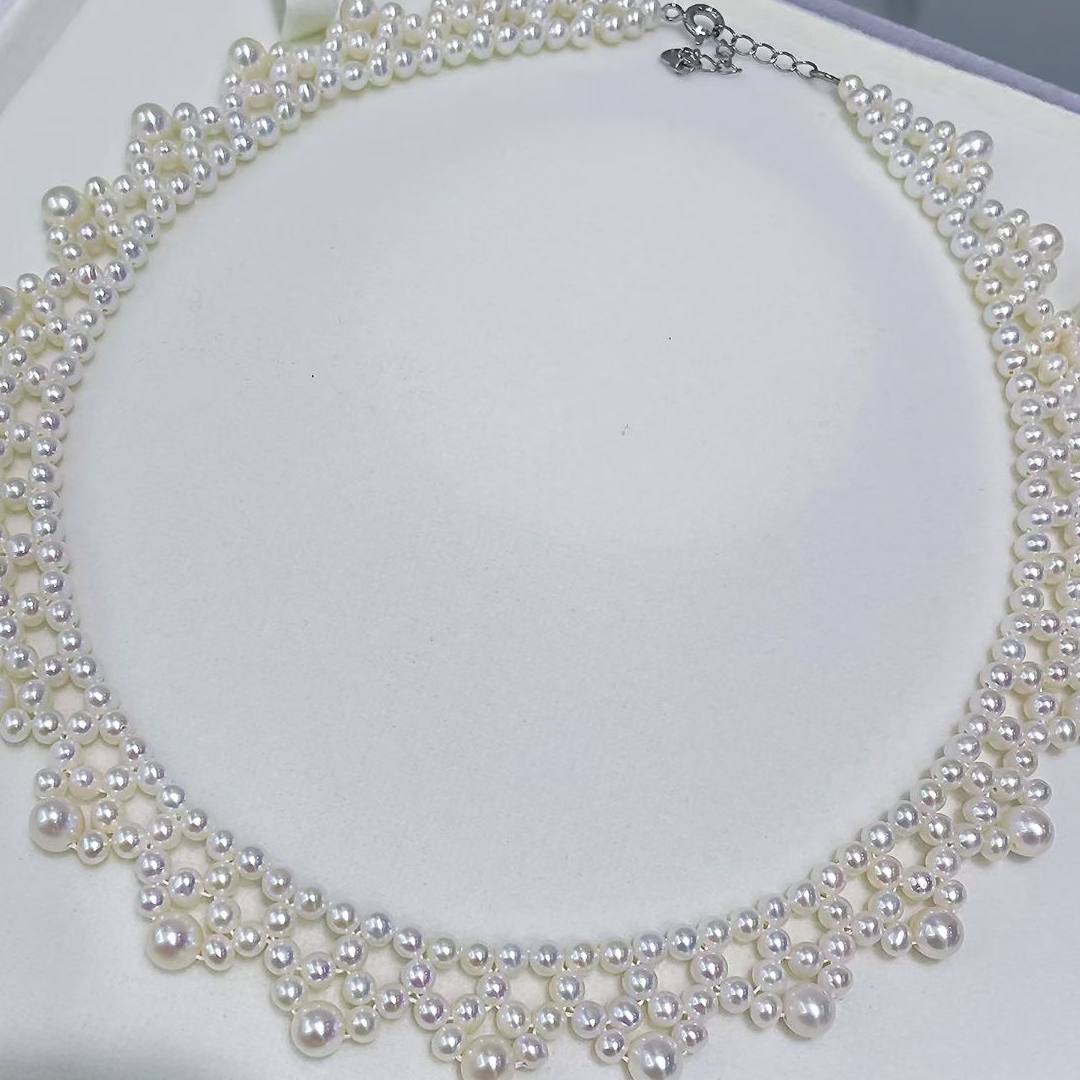 S925纯银手工编织天然珍珠项链