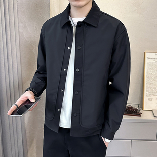 2026春秋季新款工装翻领外套男士行政夹克高端拼接修身衬衣0122r