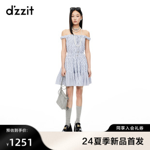 dzzit地素连衣裙2024夏季 新款 周冬雨同款 复古条纹设计裙子女