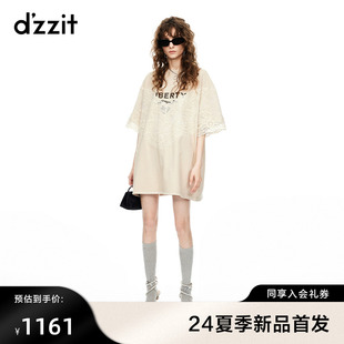 dzzit地素连衣裙2024夏季 新款 上新 蕾丝设计少女运动风T恤裙女