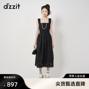 dzzit地素绣花吊带连衣裙春秋专柜新款 法式 复古设计感小黑裙子女