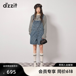 芭比系列新品 甜酷少女短裤 春秋专柜新款 dzzit地素牛仔背带裤 女