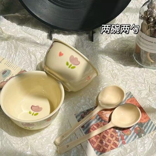 奶fufu陶瓷碗家用米饭碗汤碗ins高颜值奶油系陶瓷餐具加厚釉下彩