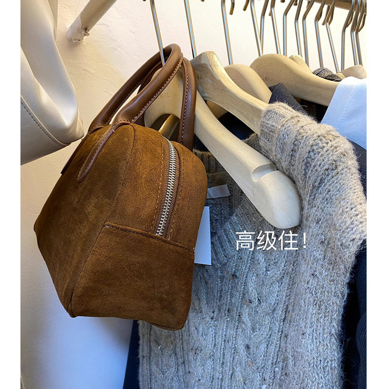 BUQLE韩国小众保龄球鹿皮绒复古手提秋冬气质大容量包9063