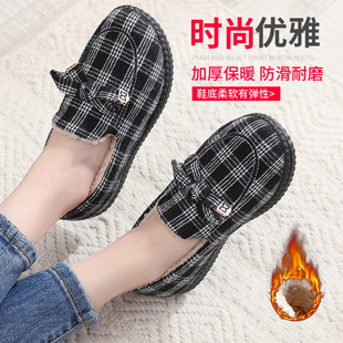 女鞋冬季老北京布鞋软底防滑平跟轻便休闲鞋加绒加厚保暖舒适棉鞋