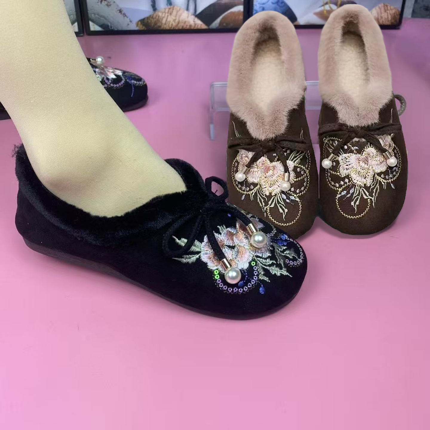 防滑软底舒适一脚蹬妈妈鞋民族风