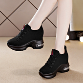 厚底百搭内增高透气广场舞帆布鞋 黑色运动鞋 子女小个子女鞋 10cm