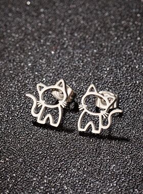 1 Pair Cute Cat Stainless Steel Stud Earrings for Mens
