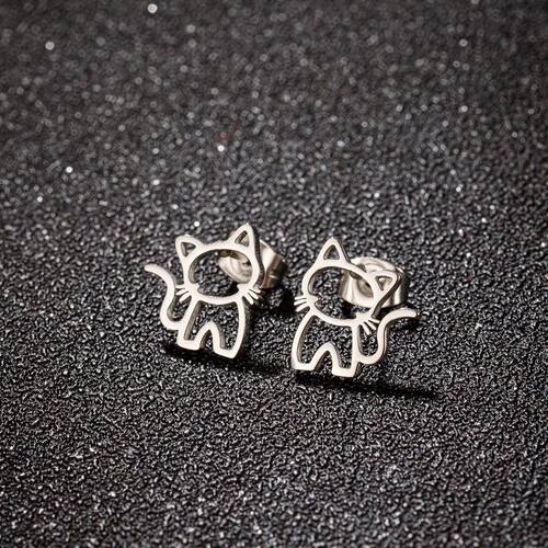 1 Pair Cute Cat Stainless Steel Stud Earrings for Mens
