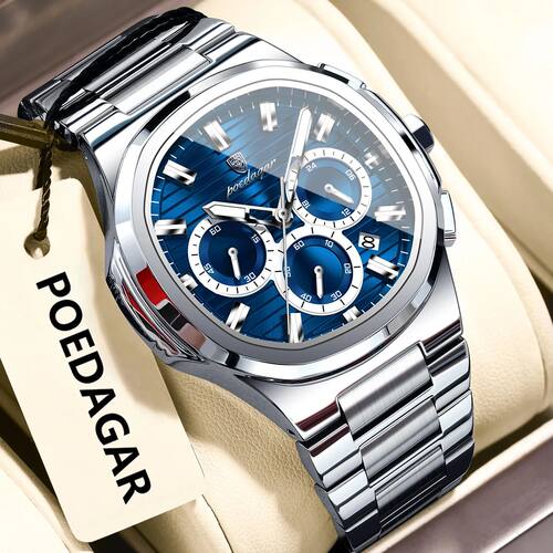 POEDAGAR Business Man Wristwatch Date Chronograph