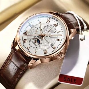 Luxury Man Watch Waterproof Chronograph Moon Phase Pattern