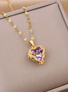 Top Luxury Colorful Crystal Ocean Heart Pendant Necklace