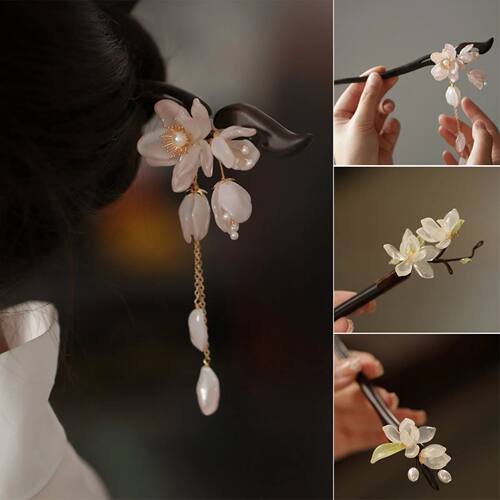 Ancient Style Magnolia Hairpin Artificial Transparent Glass